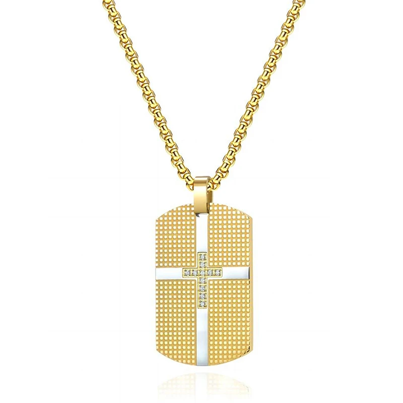 Stainless Steel Dog Tag With CZ Diamond Pendant Necklace Men Stainless Steel Dog Tag With CZ Diamond Pendant Necklace Men