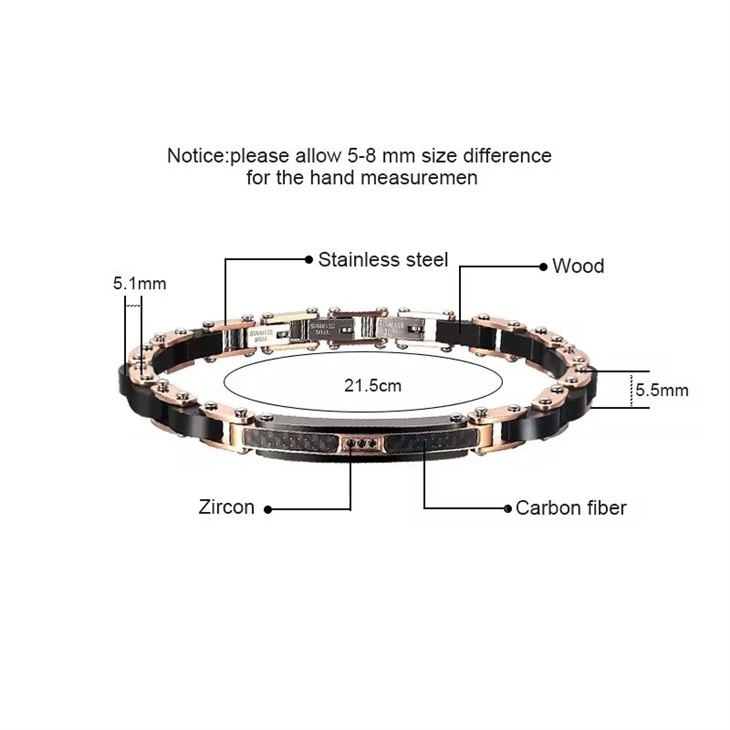 18K Rose Gold Wood Bead Charms Bracelets Wirh Carbon Fiber And Zircon 18K Rose Gold Wood Bead Charms Bracelets Wirh Carbon Fiber And Zircon