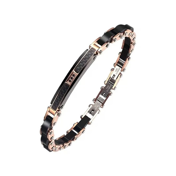 18K Rose Gold Wood Bead Charms Bracelets Wirh Carbon Fiber And Zircon 18K Rose Gold Wood Bead Charms Bracelets Wirh Carbon Fiber And Zircon