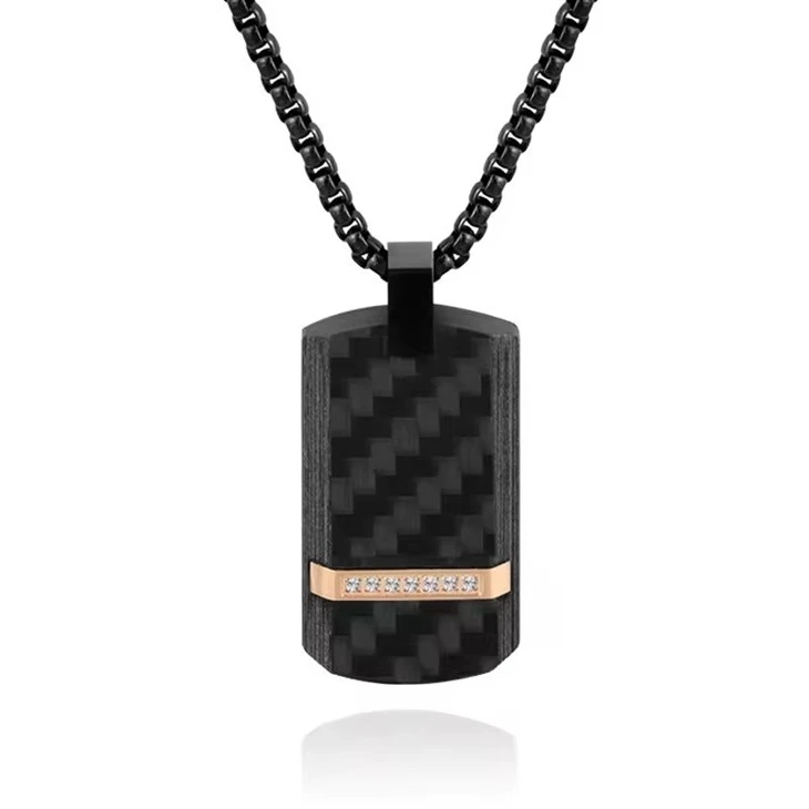 Dog Tag Pendant Stainless Steel And Carbon Fibre Lines Inlaid Zircon Men's Pendant Dog Tag Pendant Stainless Steel And Carbon Fibre Lines Inlaid Zircon Men's Pendant