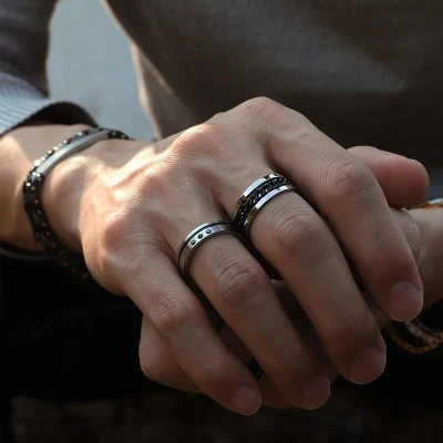 316L Stainless Steel Black Zircon Ring with Black Oil Line – Wholesale & Customizable 316L Stainless Steel Black Zircon Ring with Black Oil Line – Wholesale & Customizable