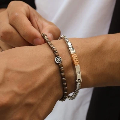 316L Stainless Steel Magnetite Anchor Bracelet with Black Oil Accent 316L Stainless Steel Magnetite Anchor Bracelet with Black Oil Accent