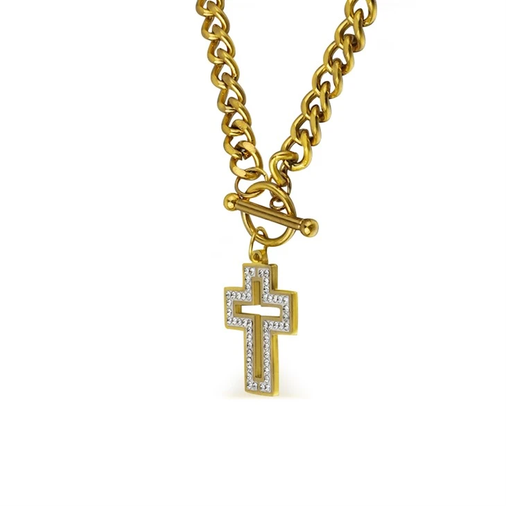 Hollow Cross Zircon Toggle Clasp Pendant Necklace Hollow Cross Zircon Toggle Clasp Pendant Necklace