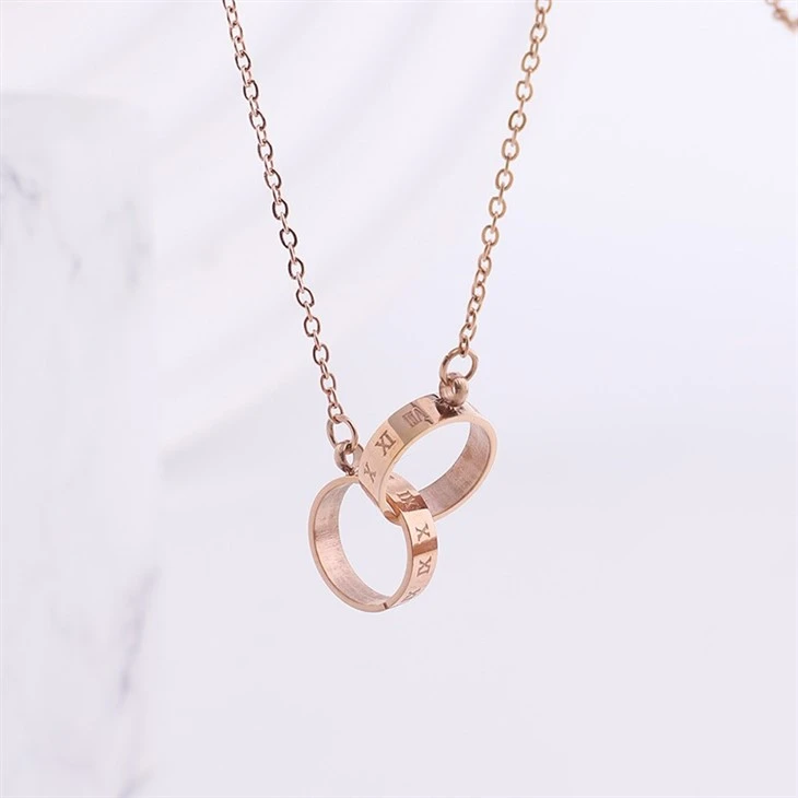 Rose Gold Roman Numeral Double Ring Interlocking Pendant Necklace best