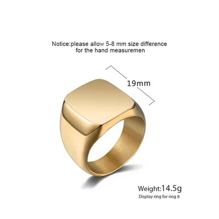 Punk Titanium Steel Glossy Flat Ring Customized LOGO IP Gold