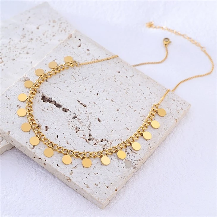 Stainless Steel PVD Gold Plated Disc Chain Necklace factory